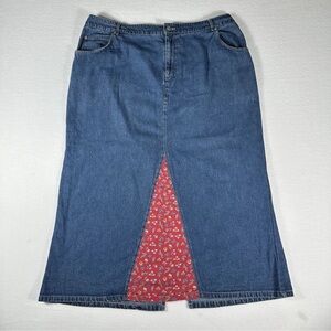 Carolina Blues Womens Maxi Skirt 20w Denim Romantic Floral Slit Pockets Plus Sz